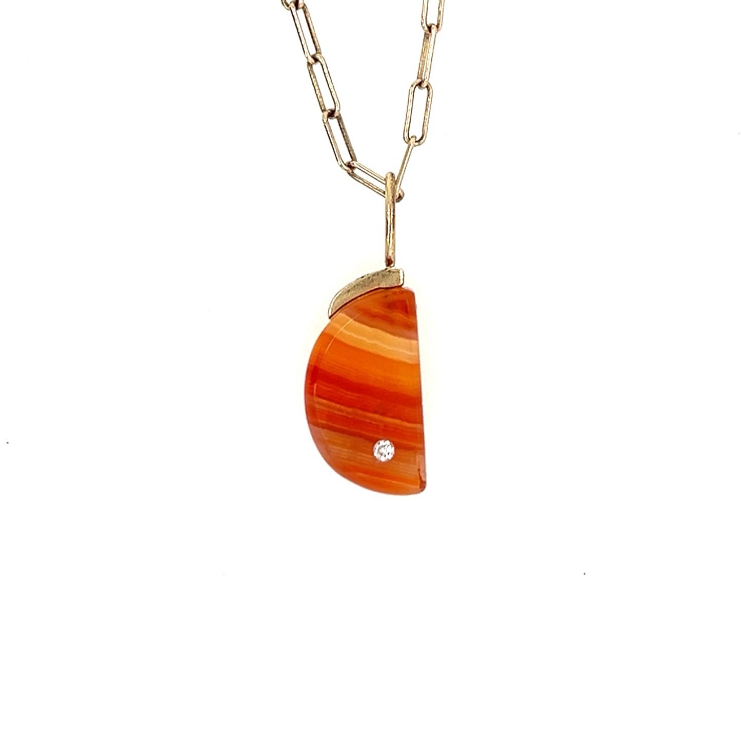 carnelian and diamond gold moon charm