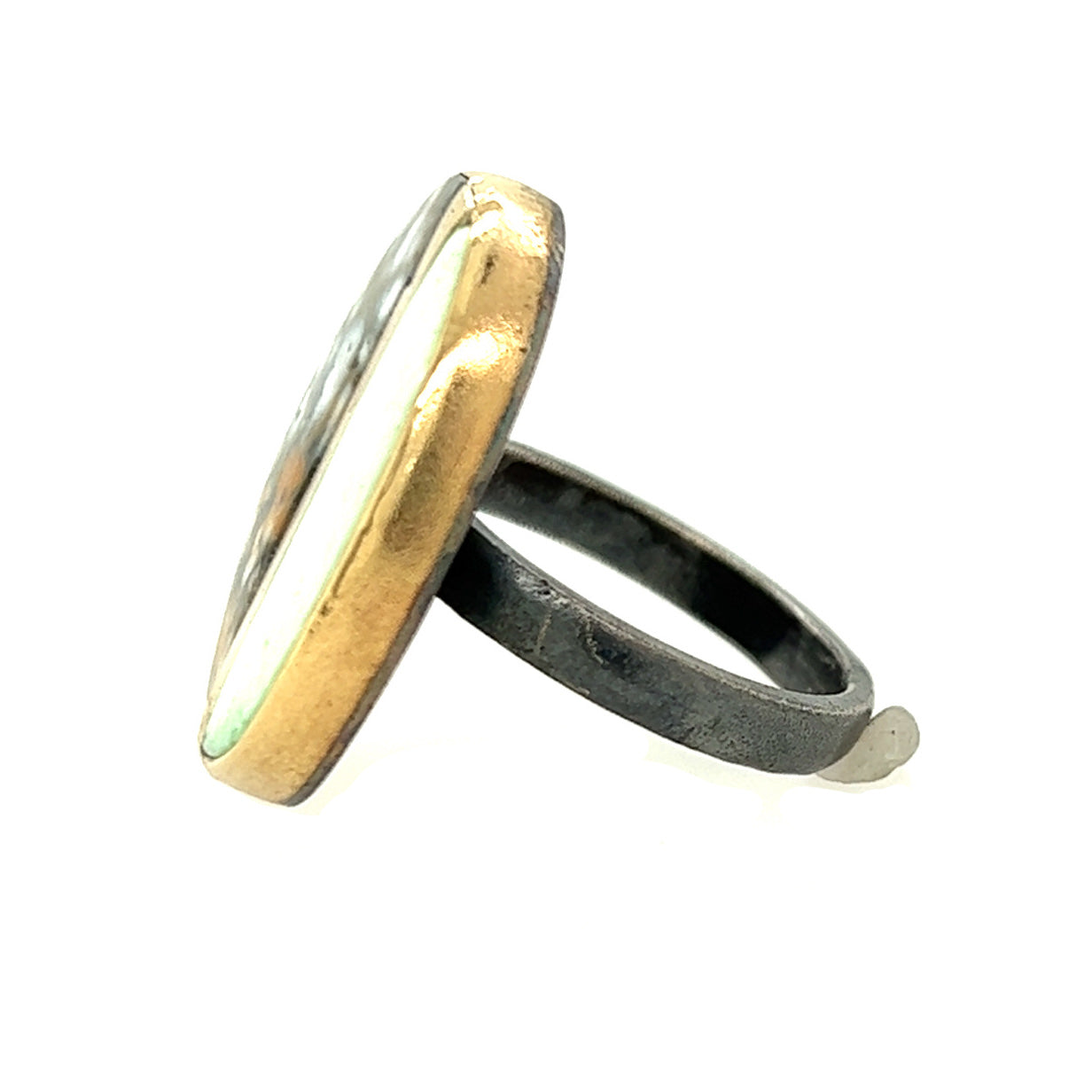 Ocean Jasper and Lemon Chrysoprase Gold Inlay Ring