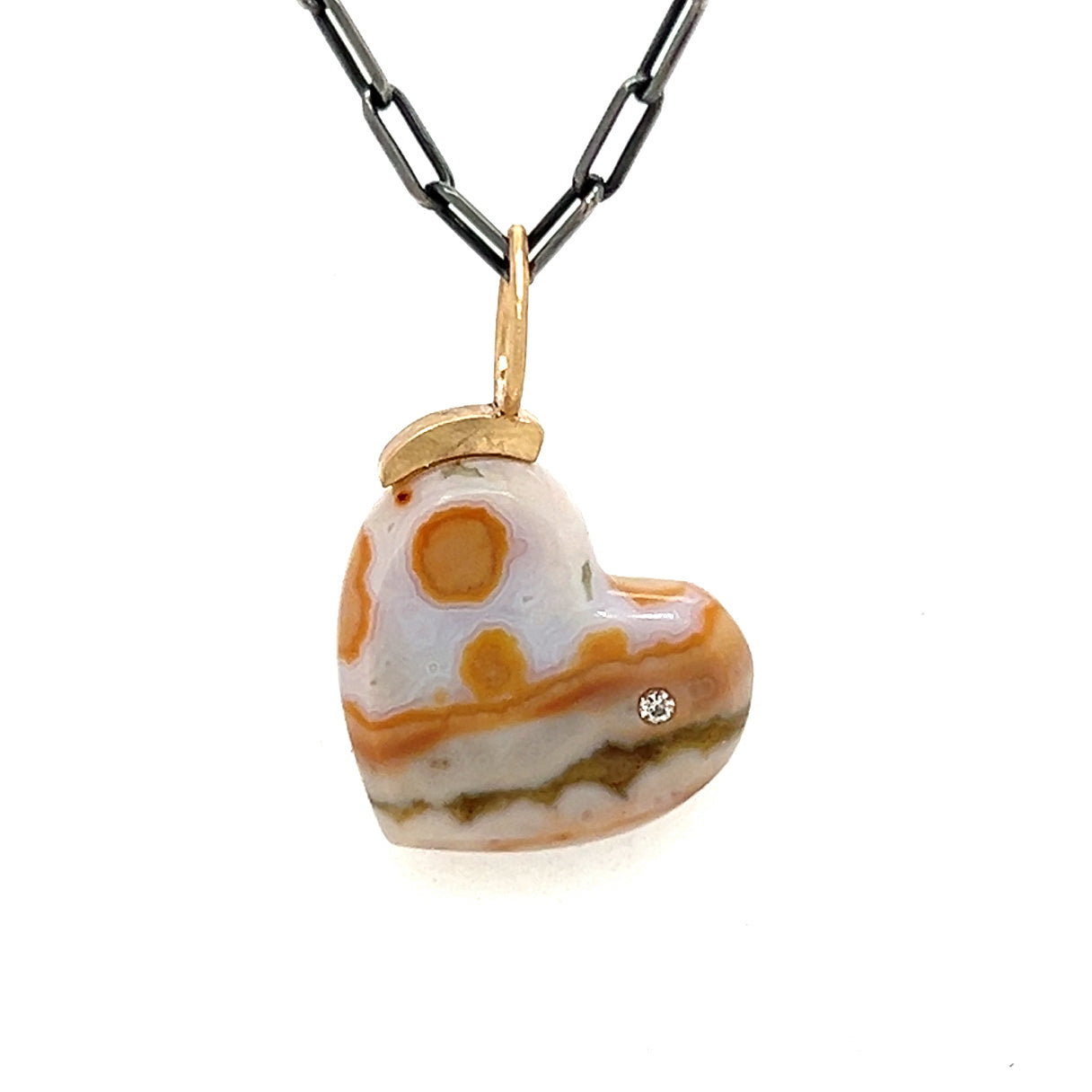 Ocean Jasper and Diamond Gold Heart Pendant