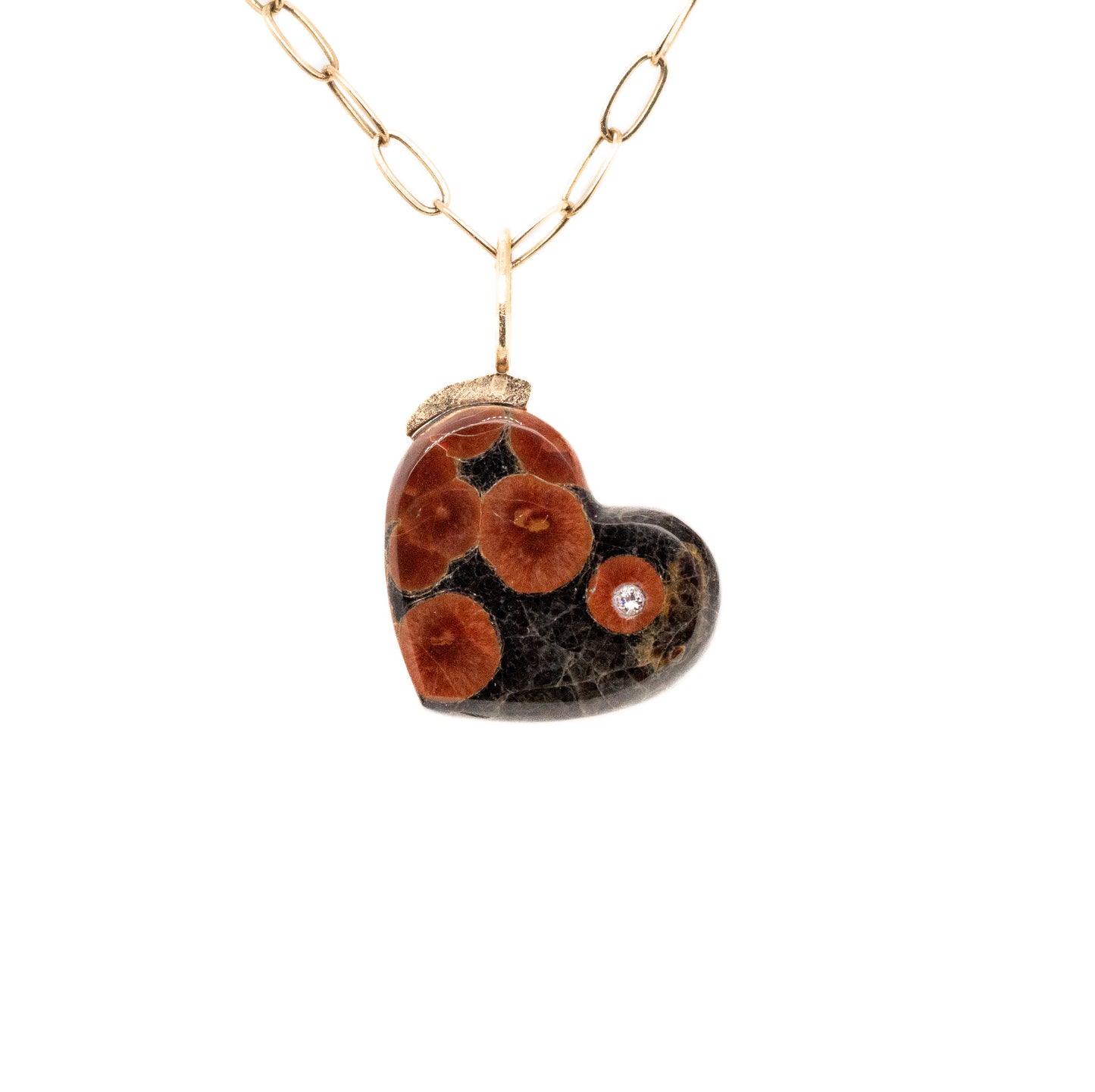 peanut obsidian gold diamond heart charm