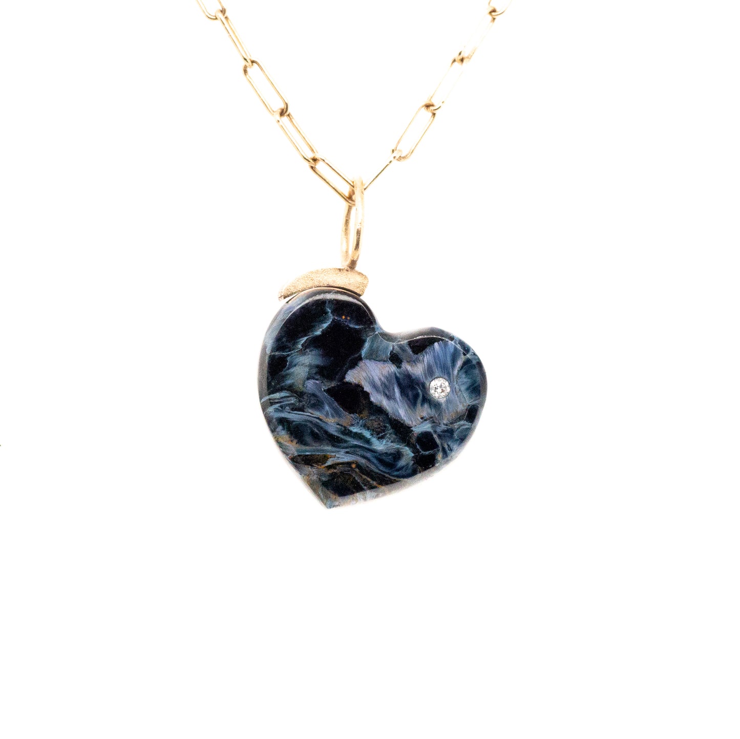 pietersite gold and diamond heart charm