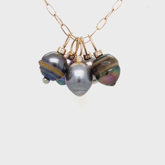 Silver and Creme Tahitian Pearl and Diamonds Gold Charm