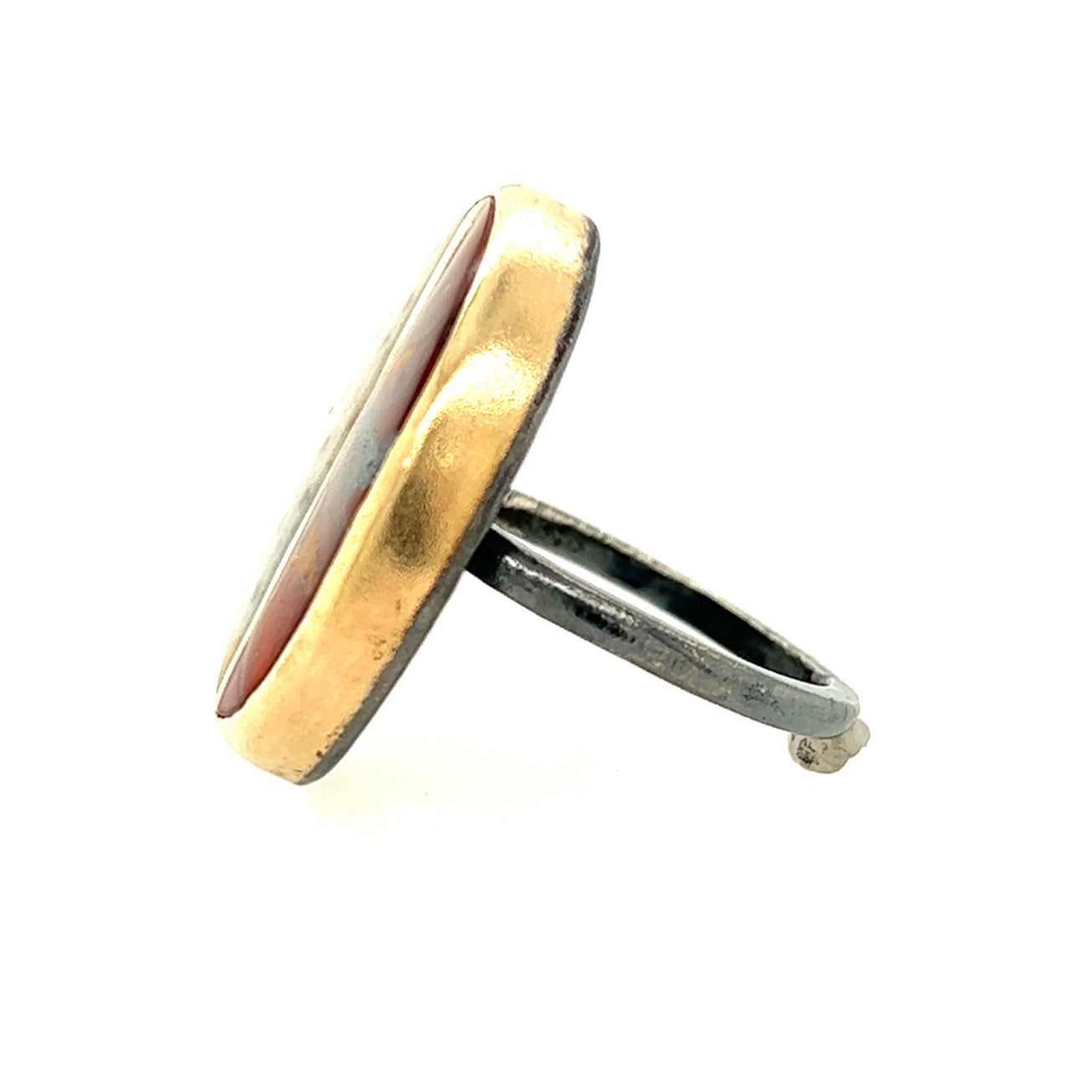 Red Jasper and Fossilized Palm Wood Gold Inlay Ring