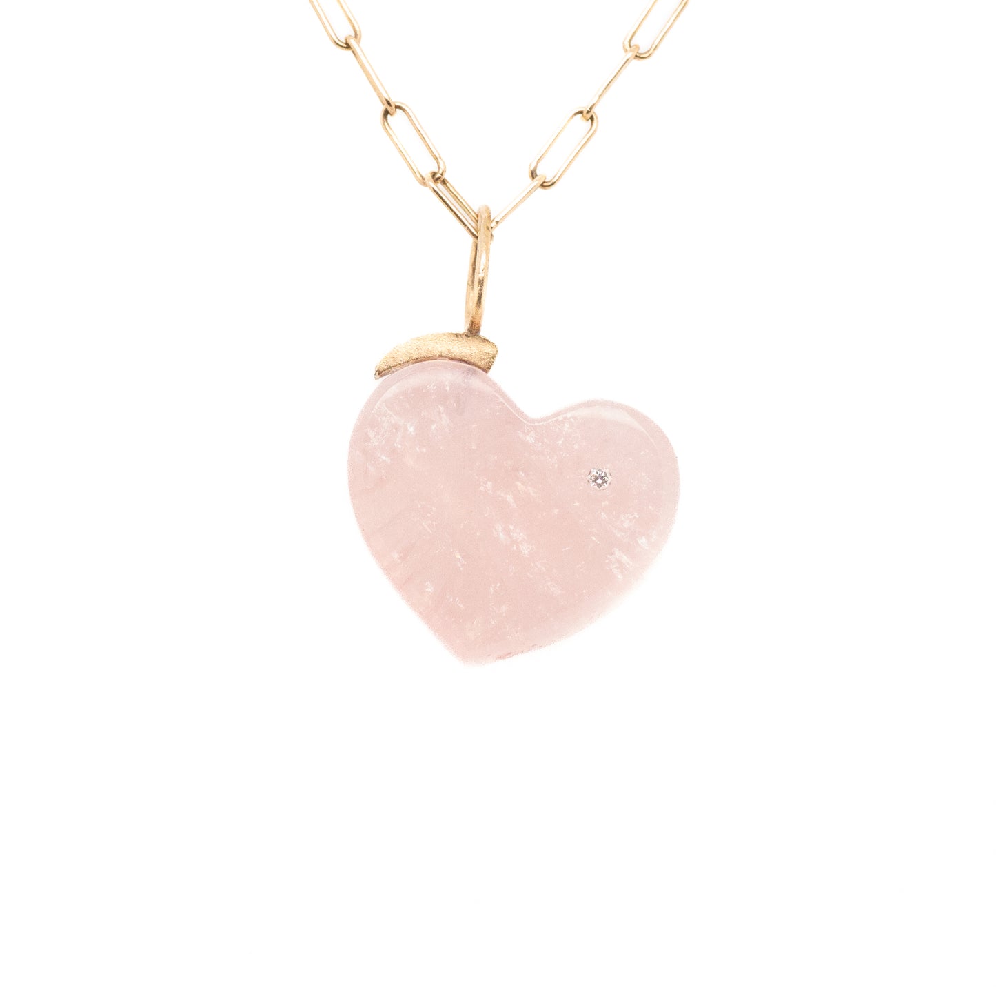 rose quartz gold and diamond heart charm