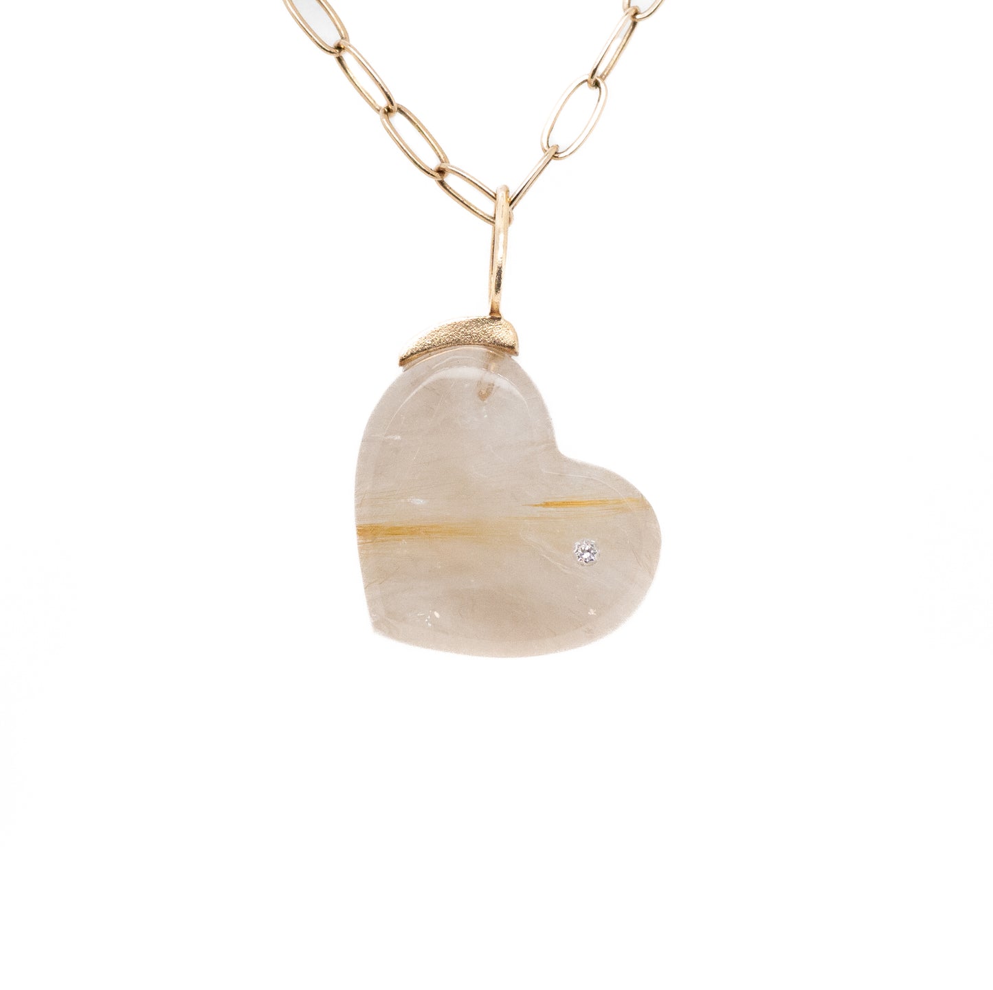 rutilated quartz gold diamond heart charm