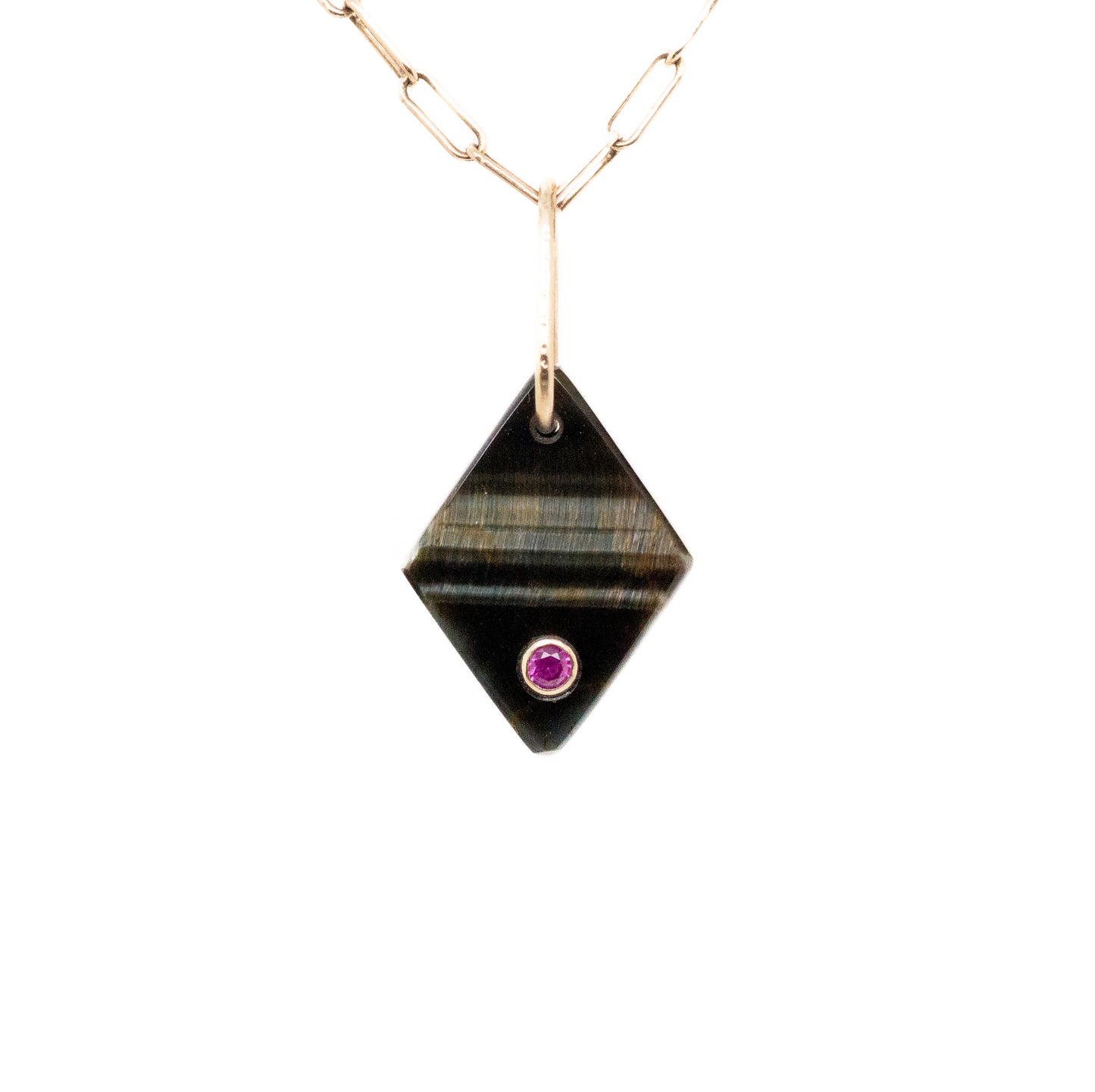Variegated tiger eye and ruby gold diamond charm