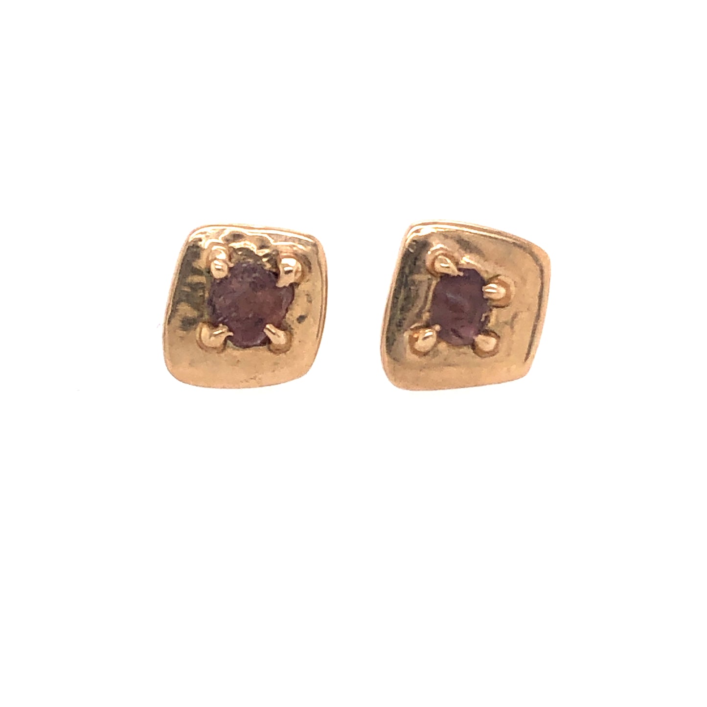 Raw Pink Montana Sapphire Stud Gold Earrings