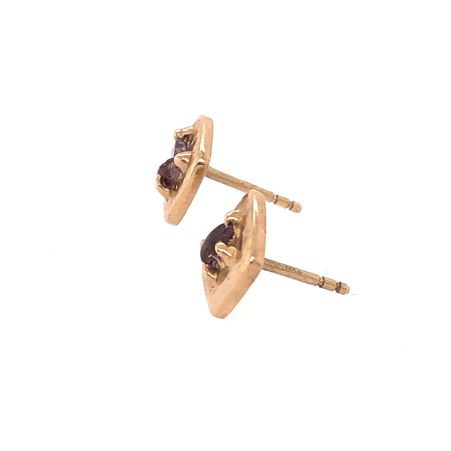 Raw Pink Montana Sapphire Stud Gold Earrings