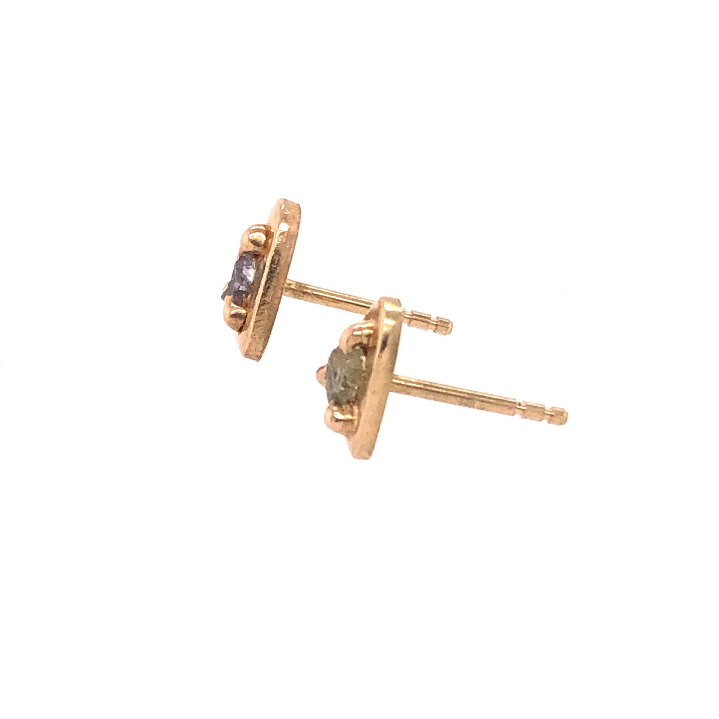 Raw Sea Foam Green Montana Sapphire Gold Stud Earrings
