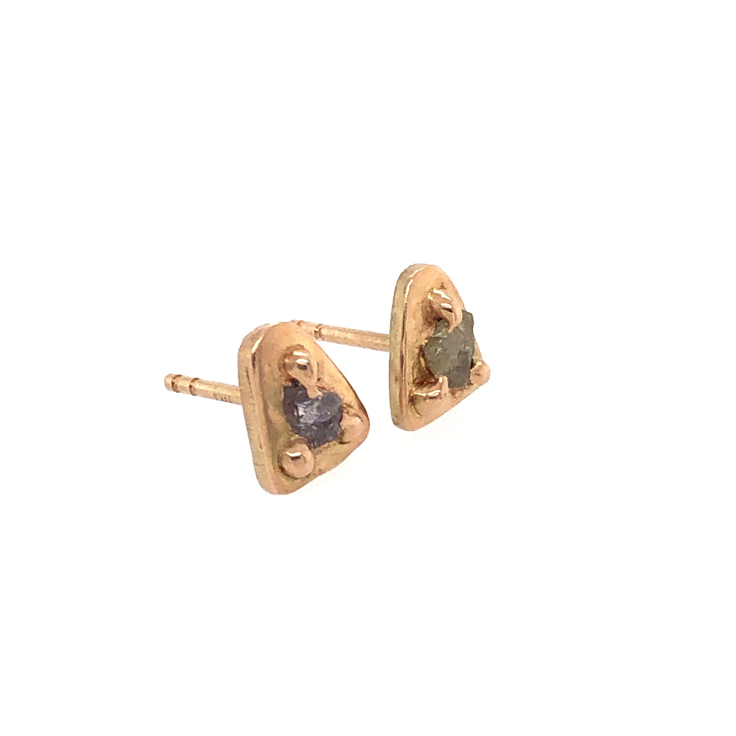 Raw Sea Foam Green Montana Sapphire Gold Stud Earrings