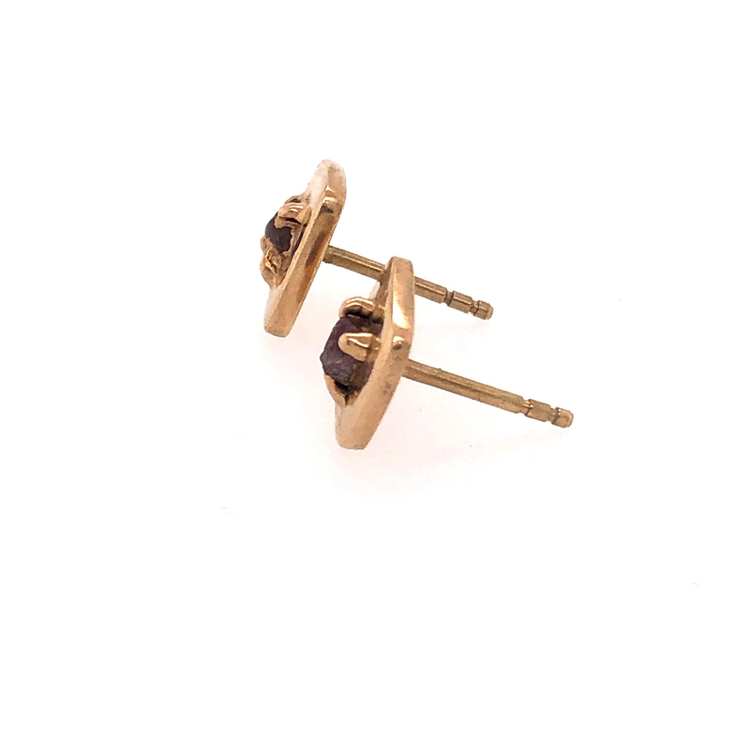Raw Pink Montana Sapphire Gold Stud Earrings