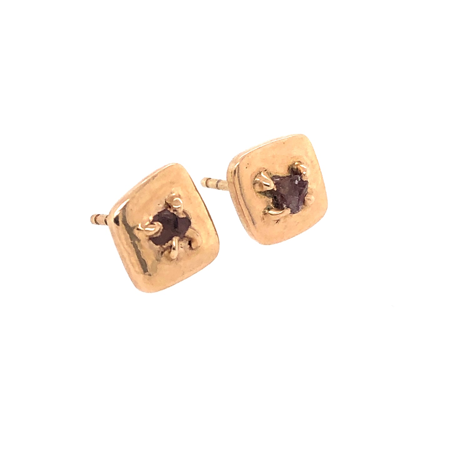 Raw Pink Montana Sapphire Stud Gold Earrings