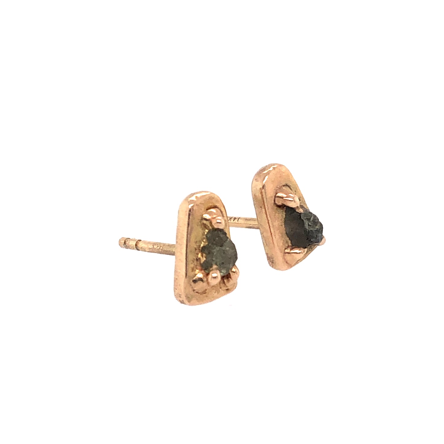 Raw Sea Foam Green Montana Sapphire Stud Gold Earrings