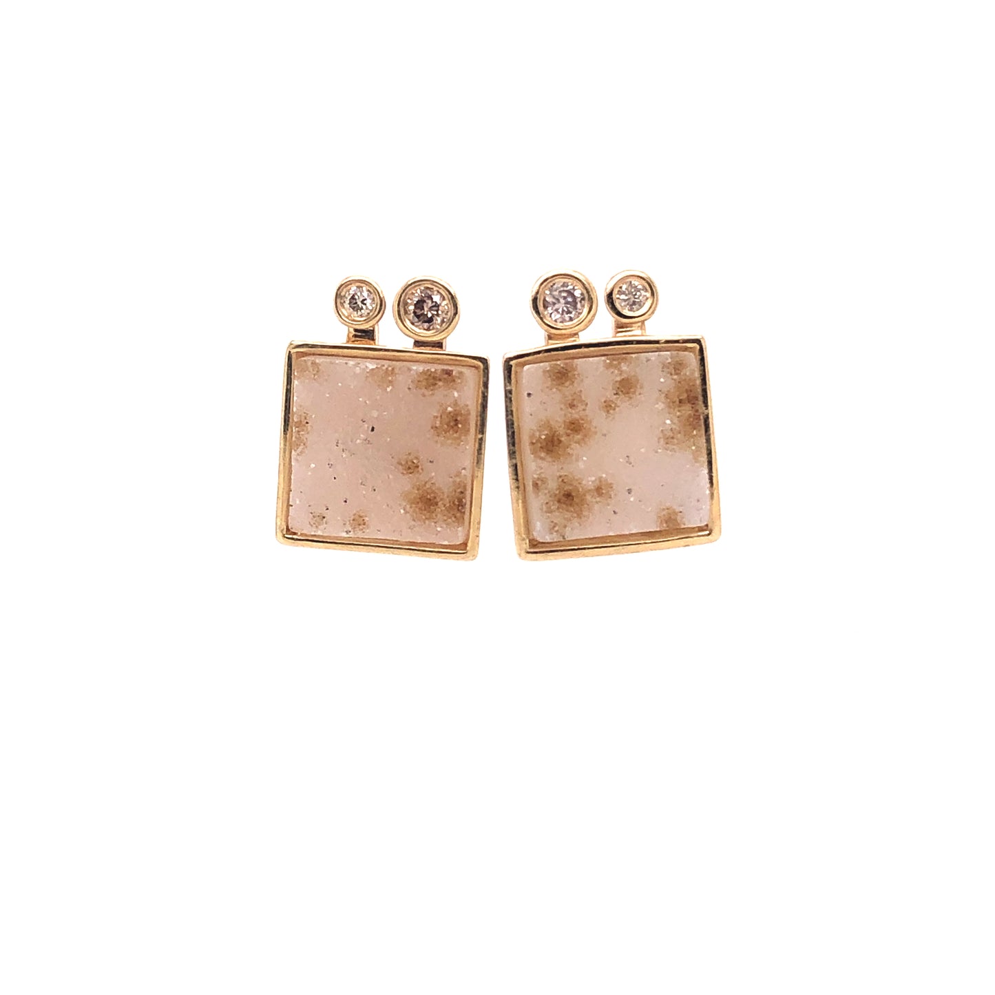 Diamonds and Druzy Gold Stud Earrings