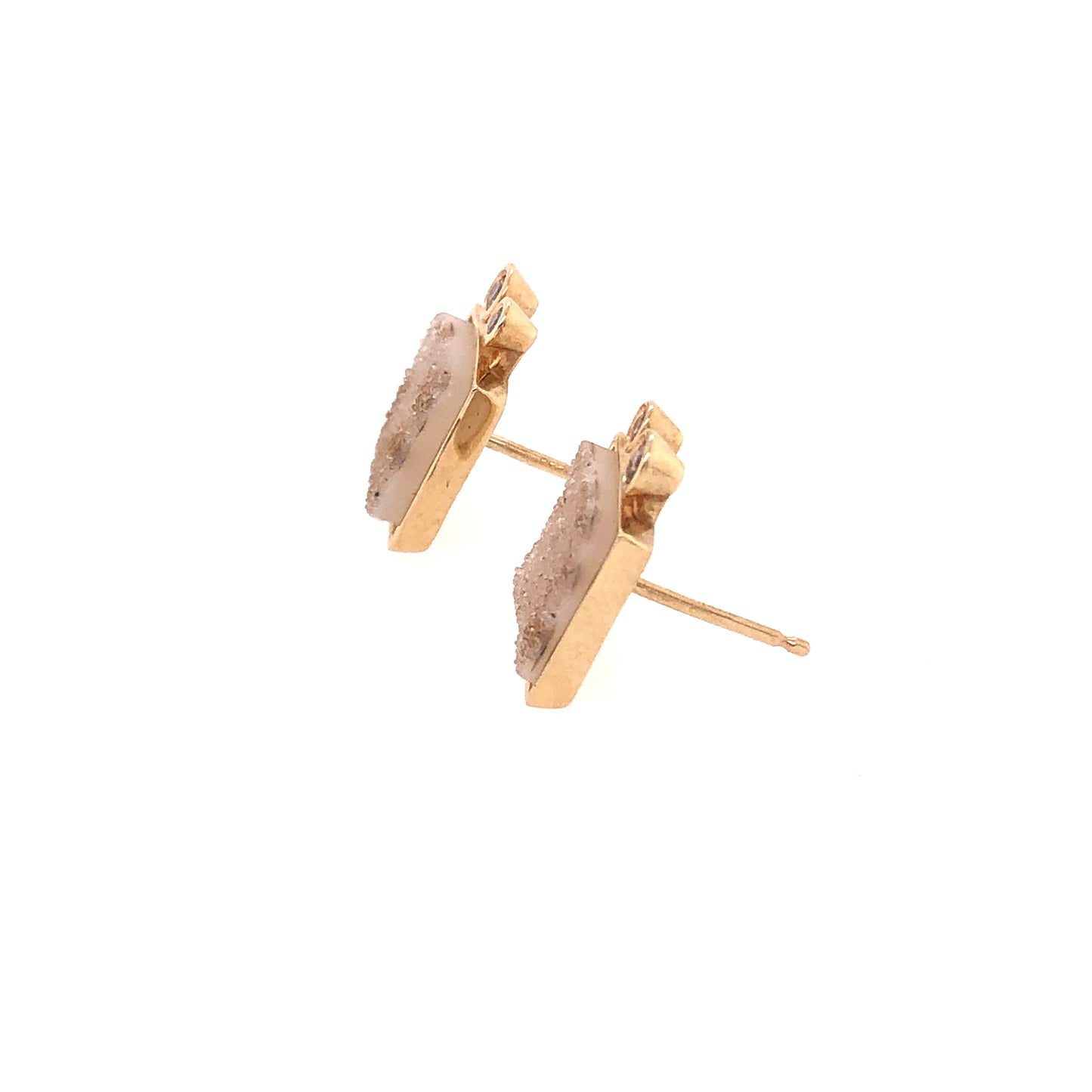Diamonds and Druzy Gold Stud Earrings