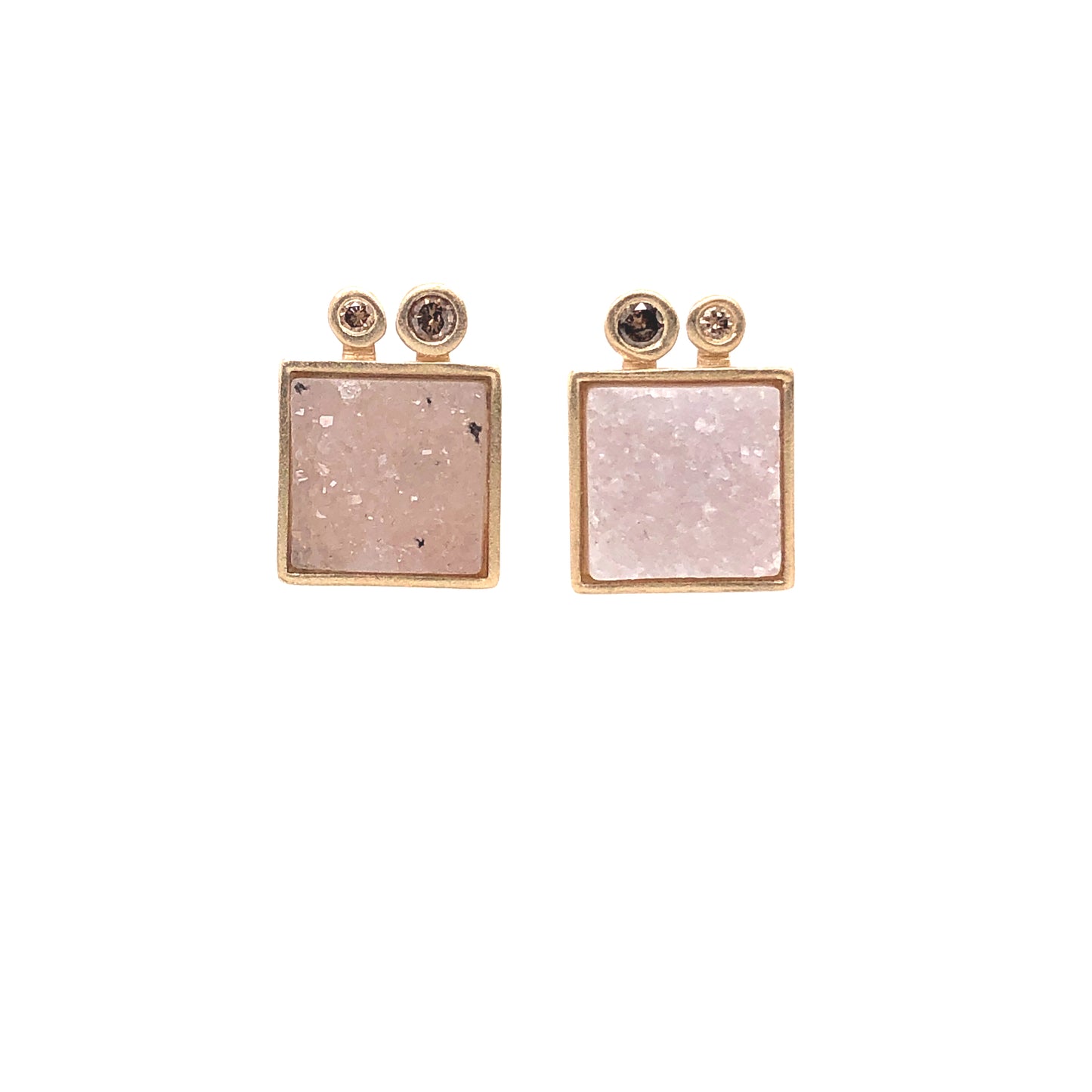 Diamonds and Druzy Gold Stud Earrings