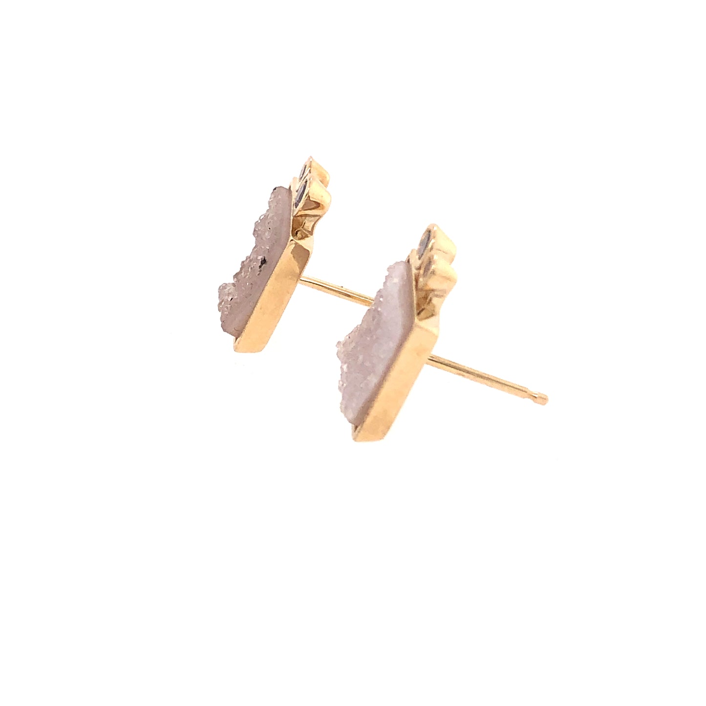Diamonds and Druzy Gold Stud Earrings