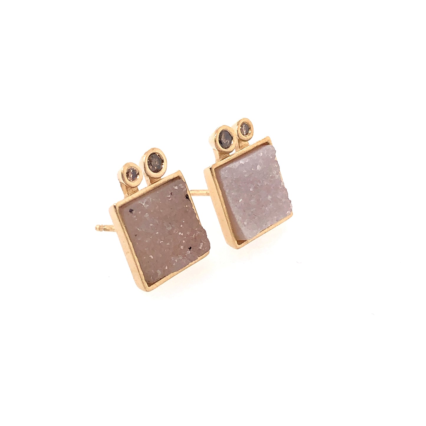 Diamonds and Druzy Gold Stud Earrings