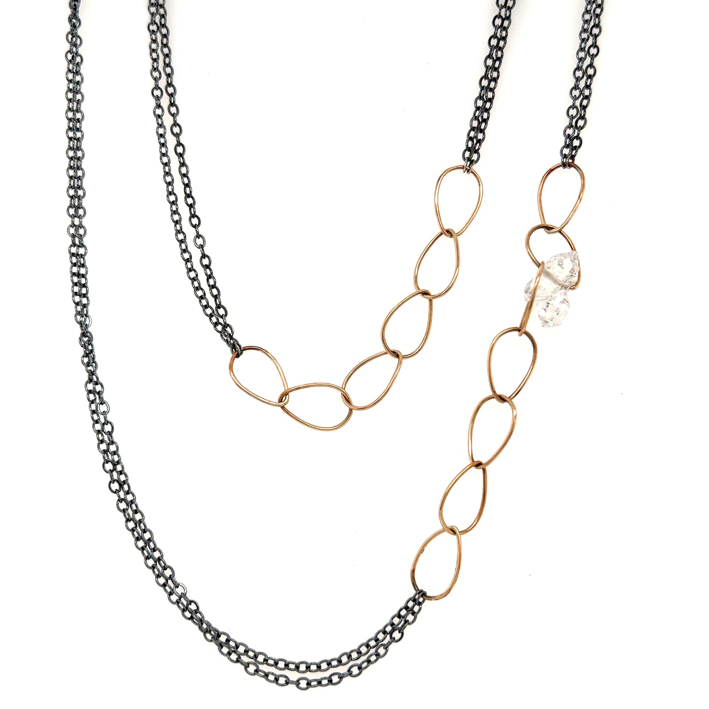 Mixed Metals Gold Pear Link Chain Necklace with Herkimer