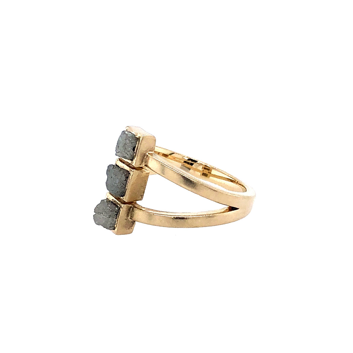 Three Raw Diamonds Gold Ring