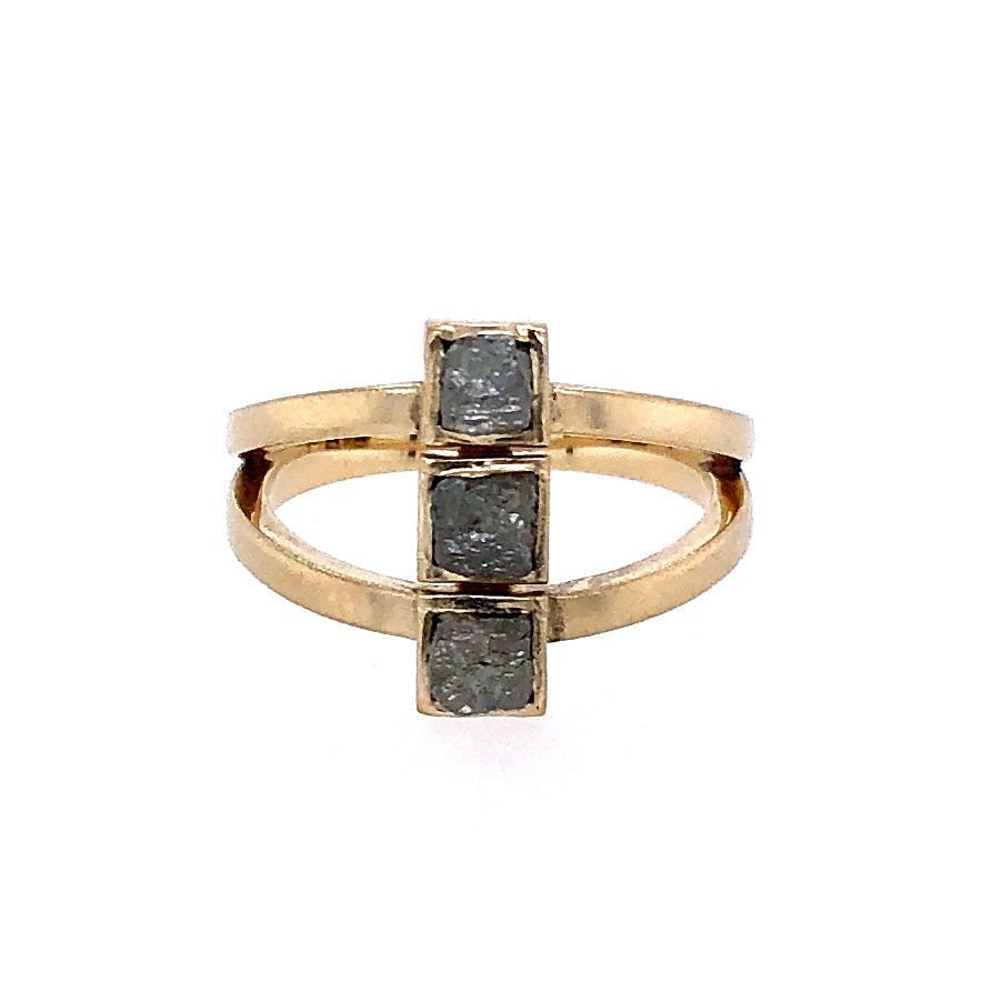 Three Raw Diamonds Gold Ring