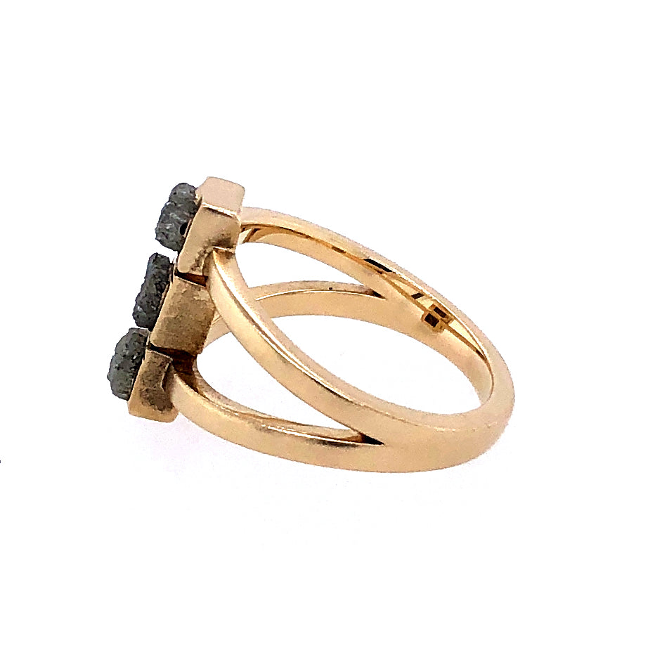 Three Raw Diamonds Gold Ring