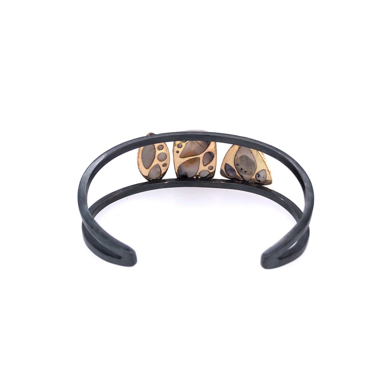 Dendritic Opal, Polkadot Agate, and Moonstone Bracelet, Handmade in 14k Gold and Sterling Silver
