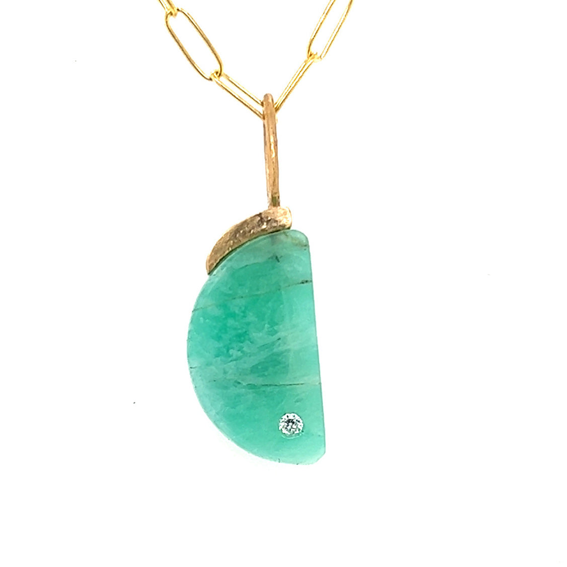 Amazonite and Diamond Gold Moon Pendant