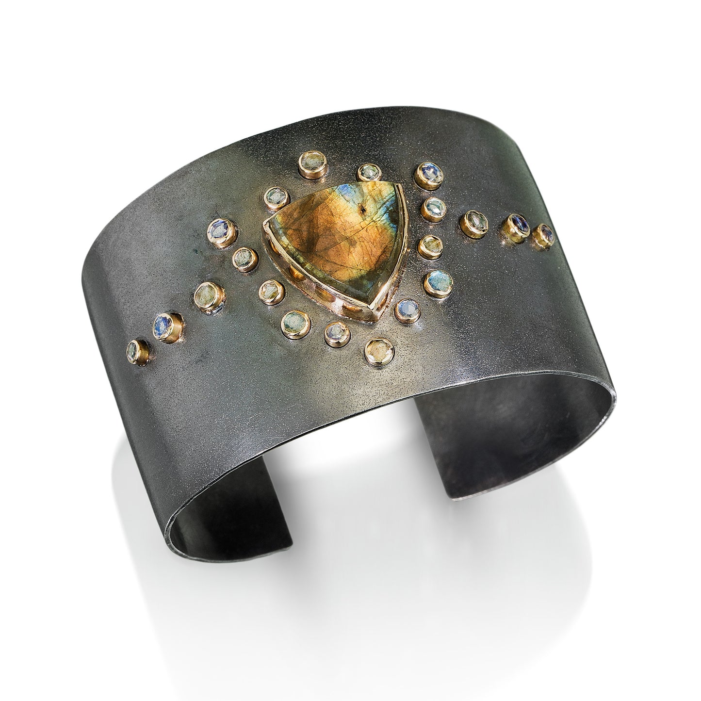 Labradorite Cuff Bracelet, Handmade in 14k Gold and Sterling Silver