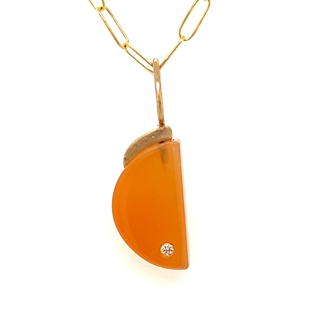 Carnelian and Diamond Gold Moon Pendant