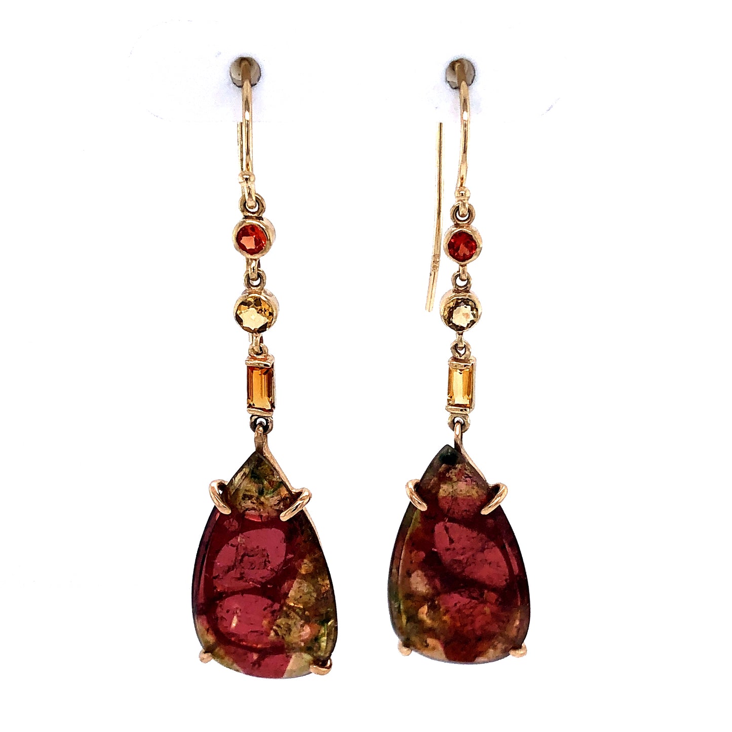 Tourmaline, Citrine, and Sapphire Gold Earrings