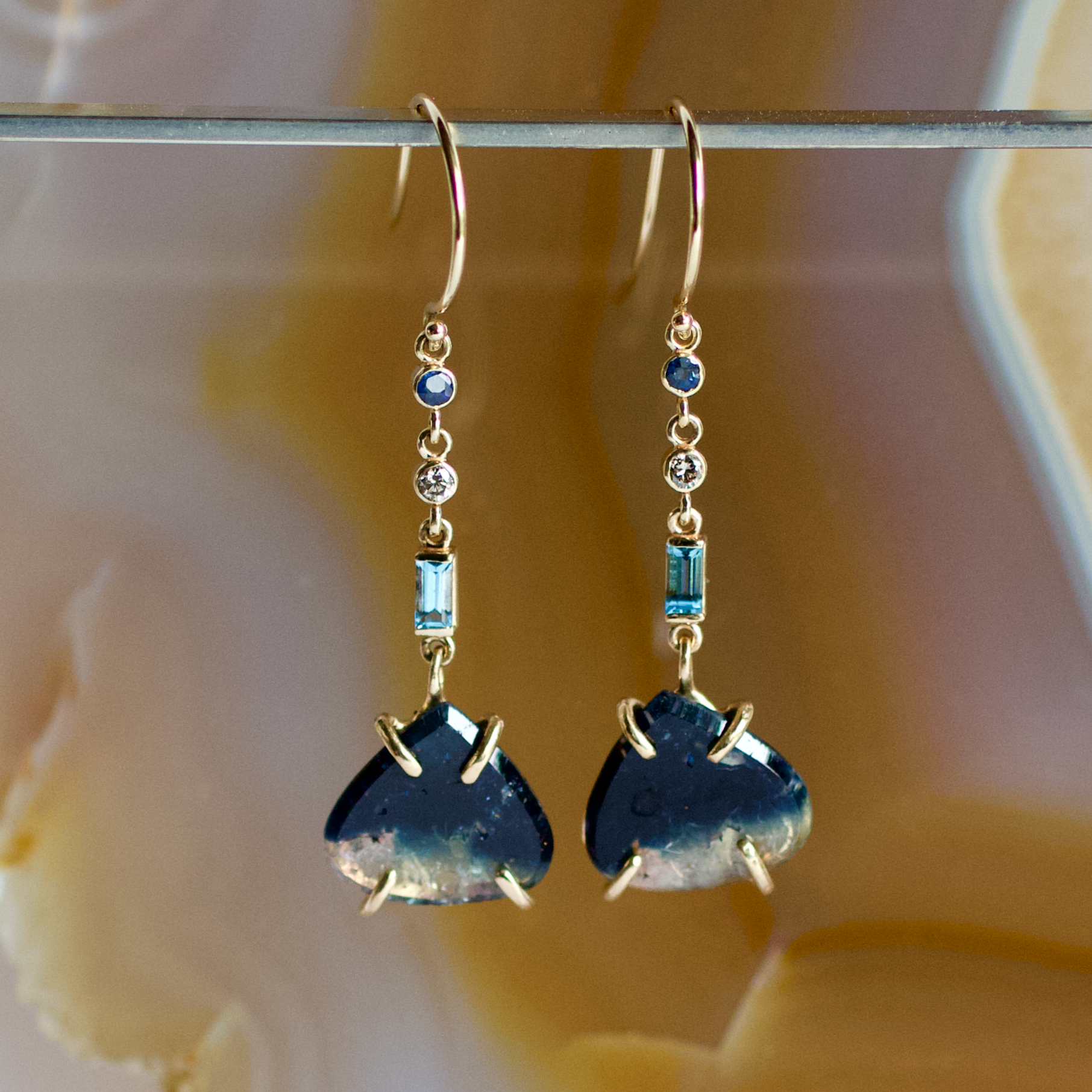 Tourmaline, Sapphire, Diamond, and Topaz Gold Earrings – Karin Luvaas