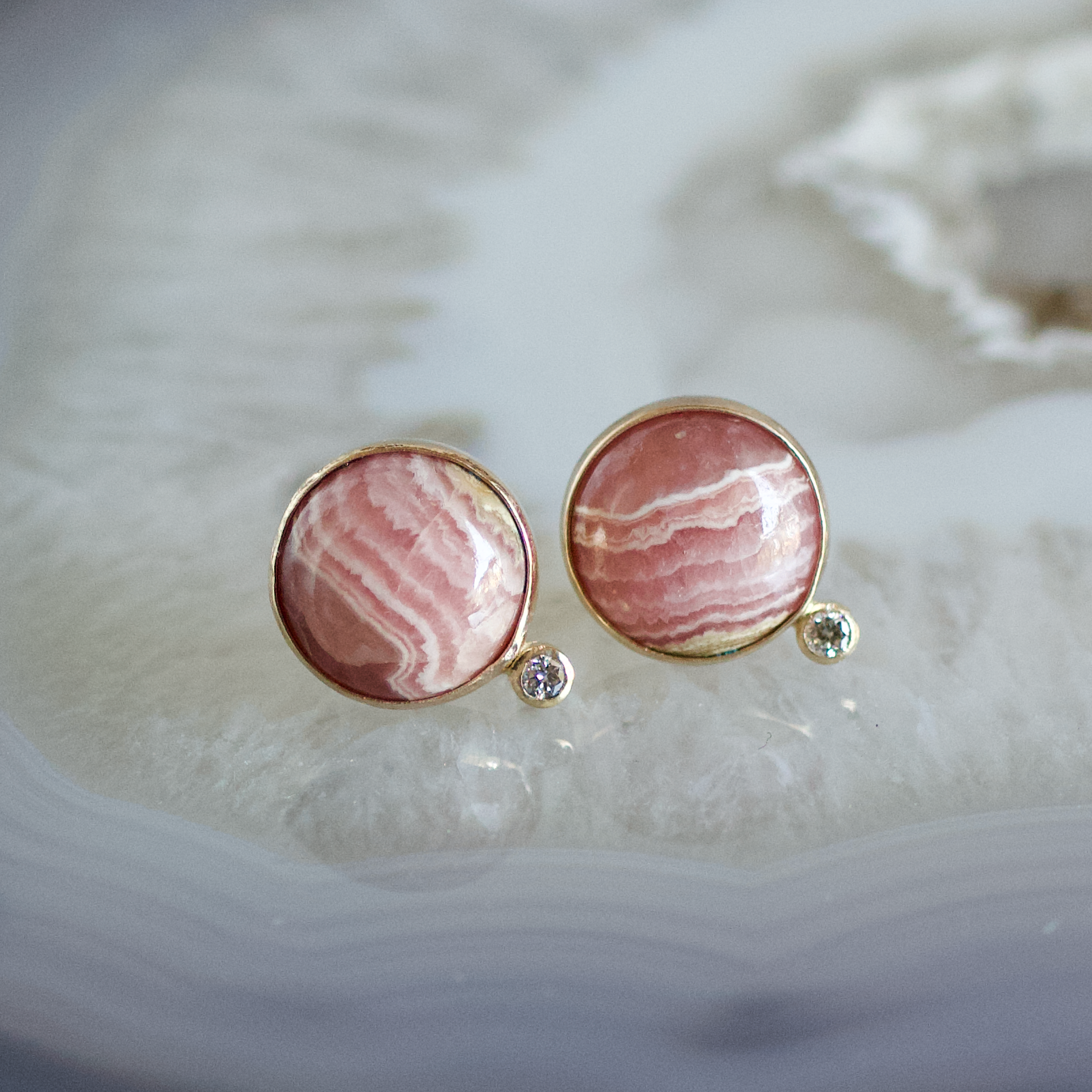 Rhodochrosite Druzy Stud Earrings