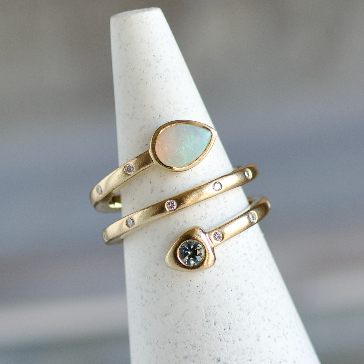 Diamond Wrap Gold Ring with Montana Sapphire