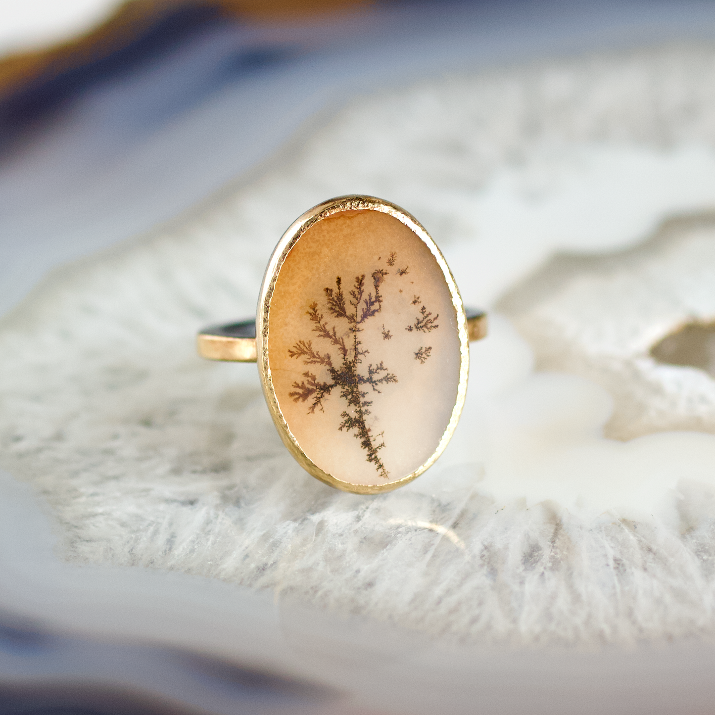 Dendritic Agate Gold Ring