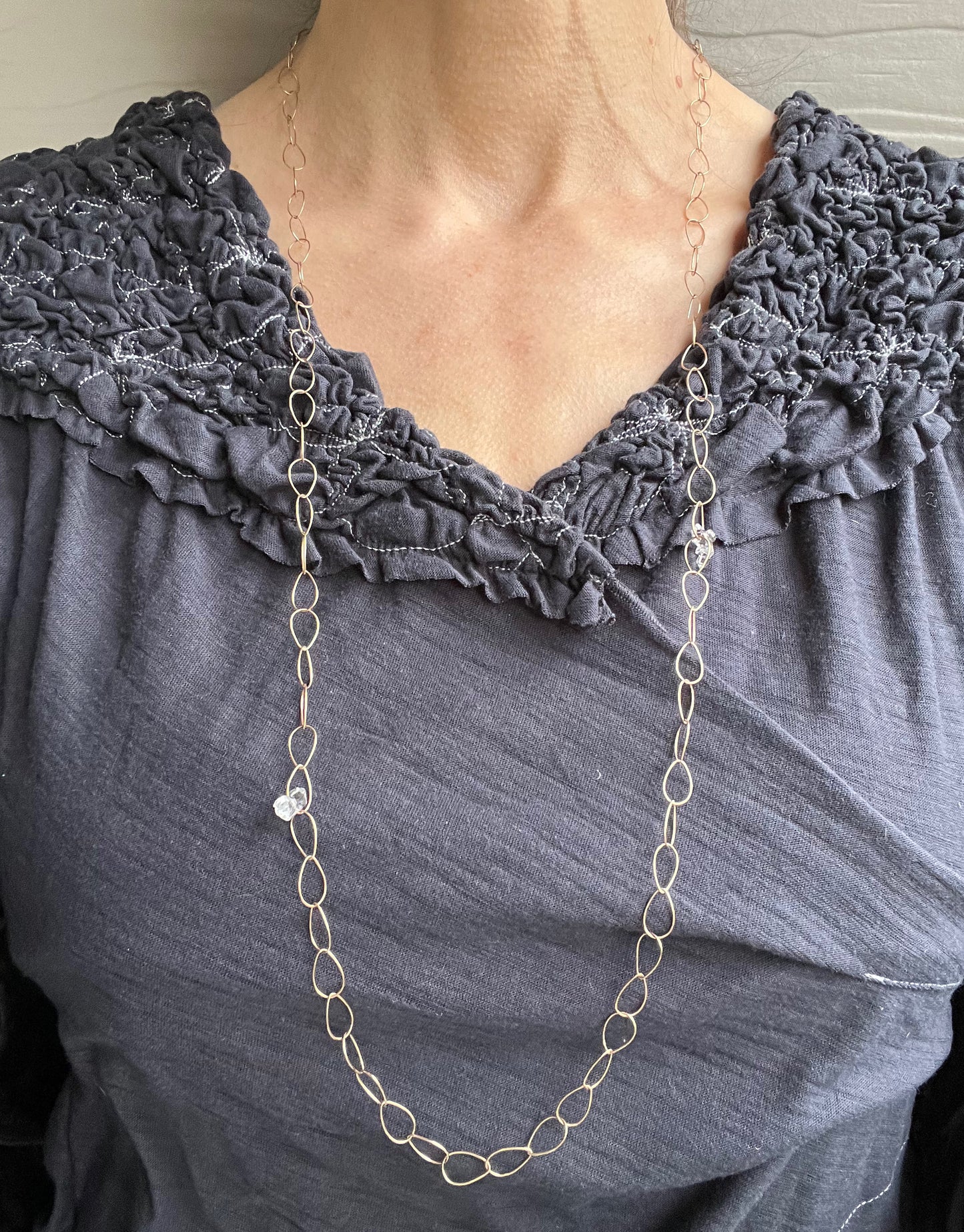 Delicate Gold Pear Link Chain Necklace with Herkimers