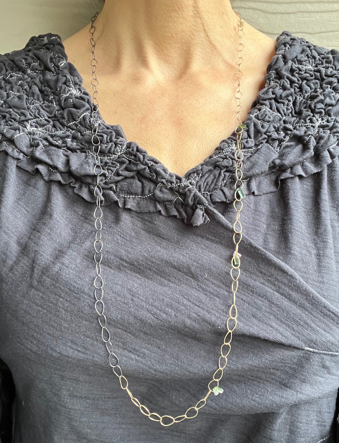 Mixed Metals Gold Pear Link Chain Necklace with Tourmaline