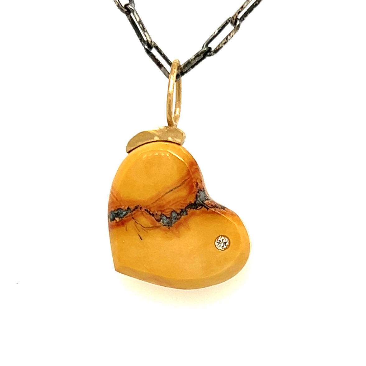 Maligano Jasper and Diamond Gold Heart Pendant