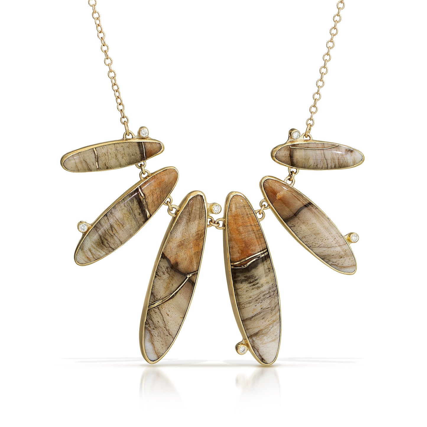 Petrified Wood and Diamond Gold Kintsugi Necklace