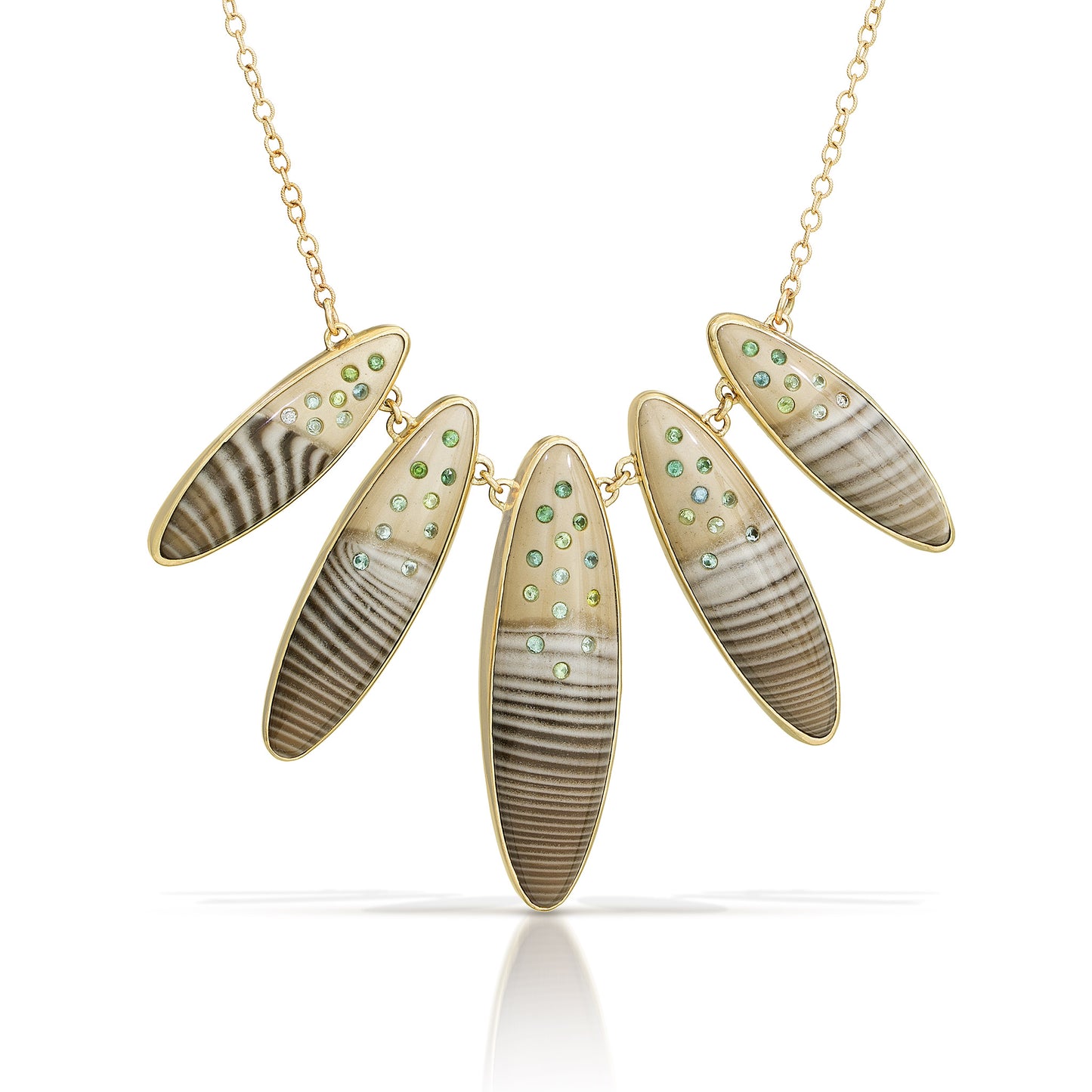 Flint, Tourmaline, and Diamond Gold Necklace