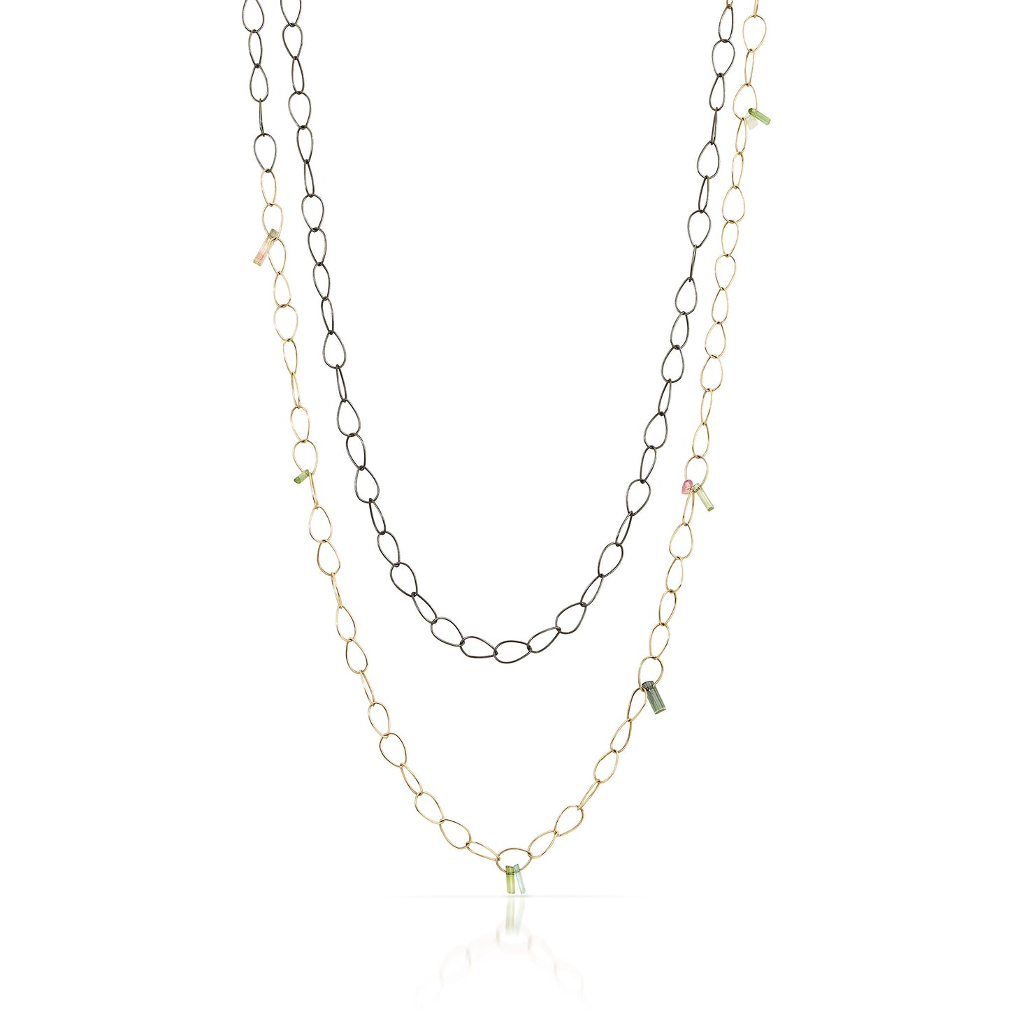 Mixed Metals Gold Pear Link Chain Necklace with Tourmaline