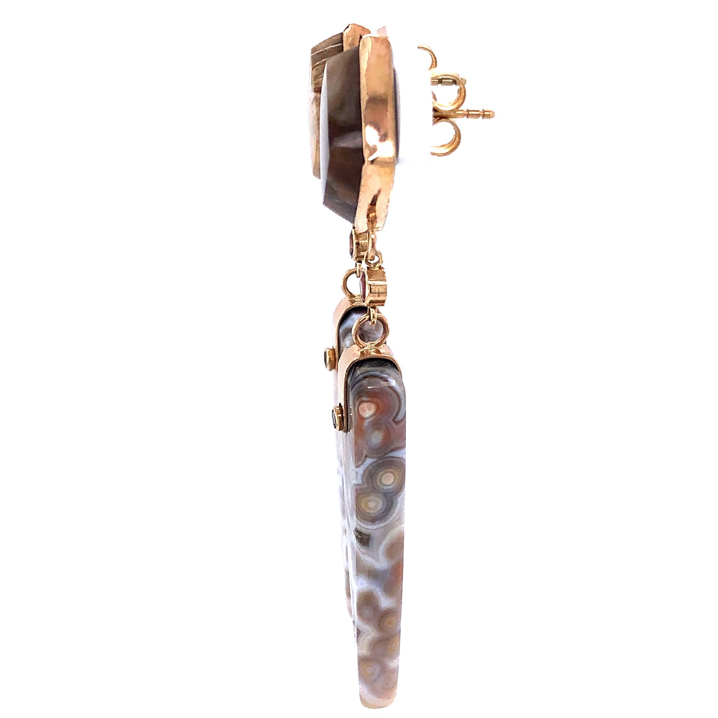 Petrified Wood, Sunstone, and Ocean Jasper Gold Earrings
