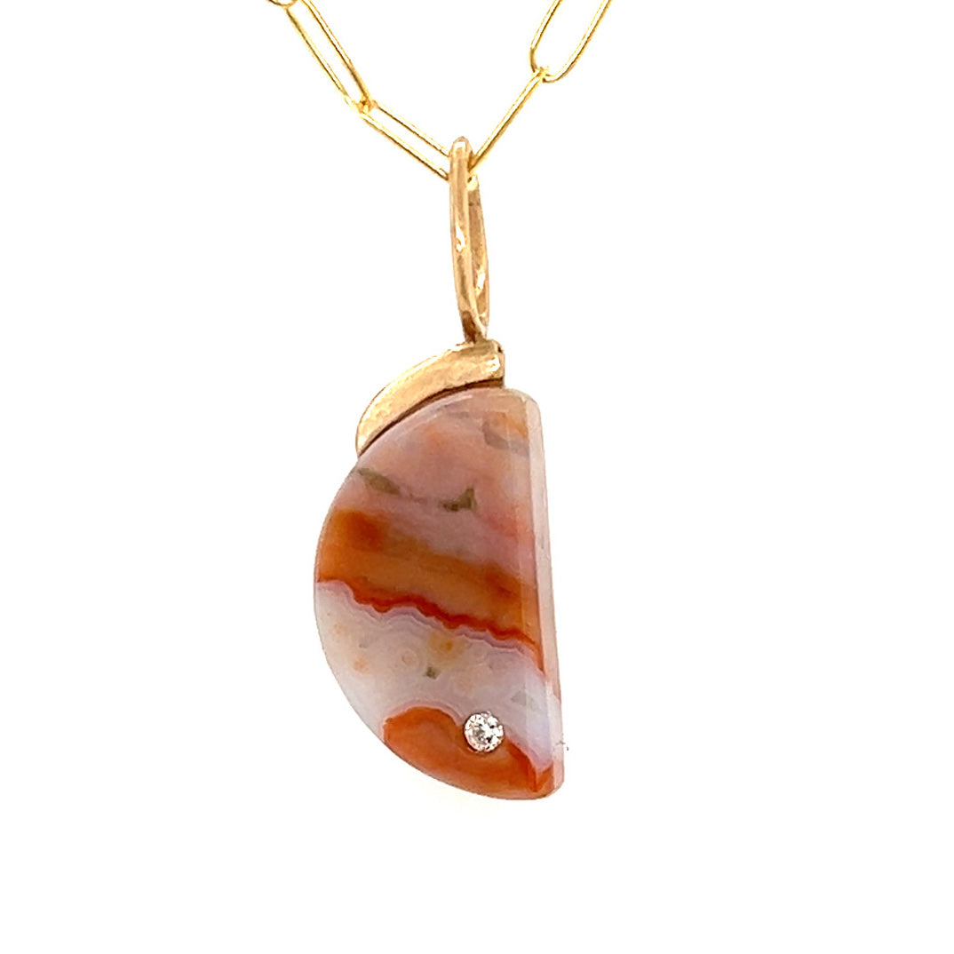 Ocean Jasper and Diamond Gold Moon Pendant