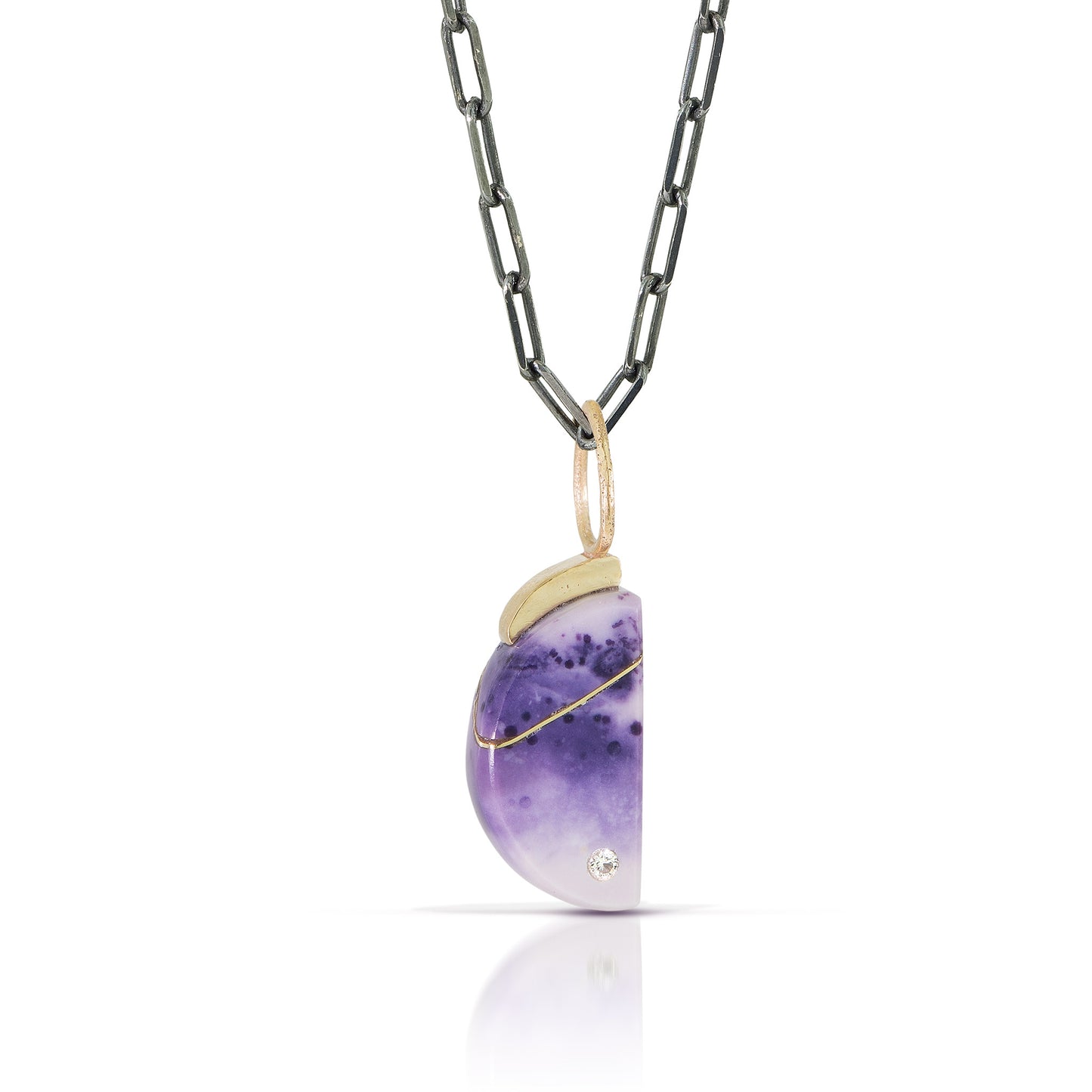 Tiffany Stone and Diamond Gold Kintsugi Moon Pendant
