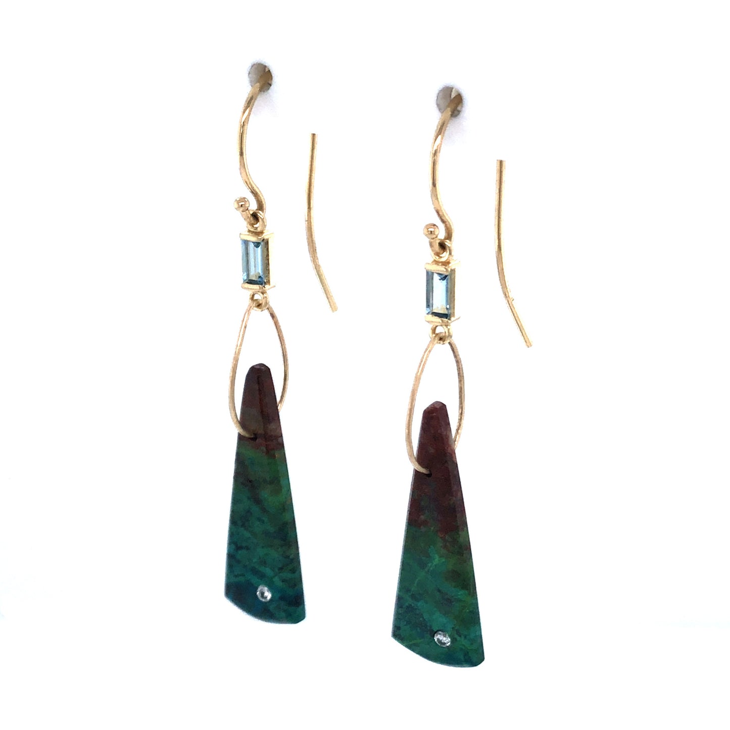 Parrot Wing, Aquamarine, and Diamond Gold Earrings