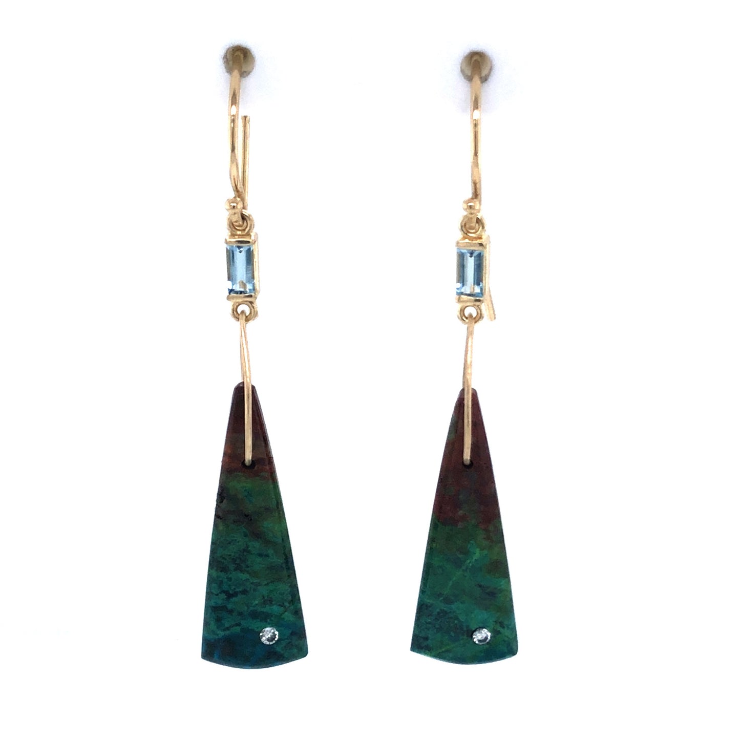 Parrot Wing, Aquamarine, and Diamond Gold Earrings