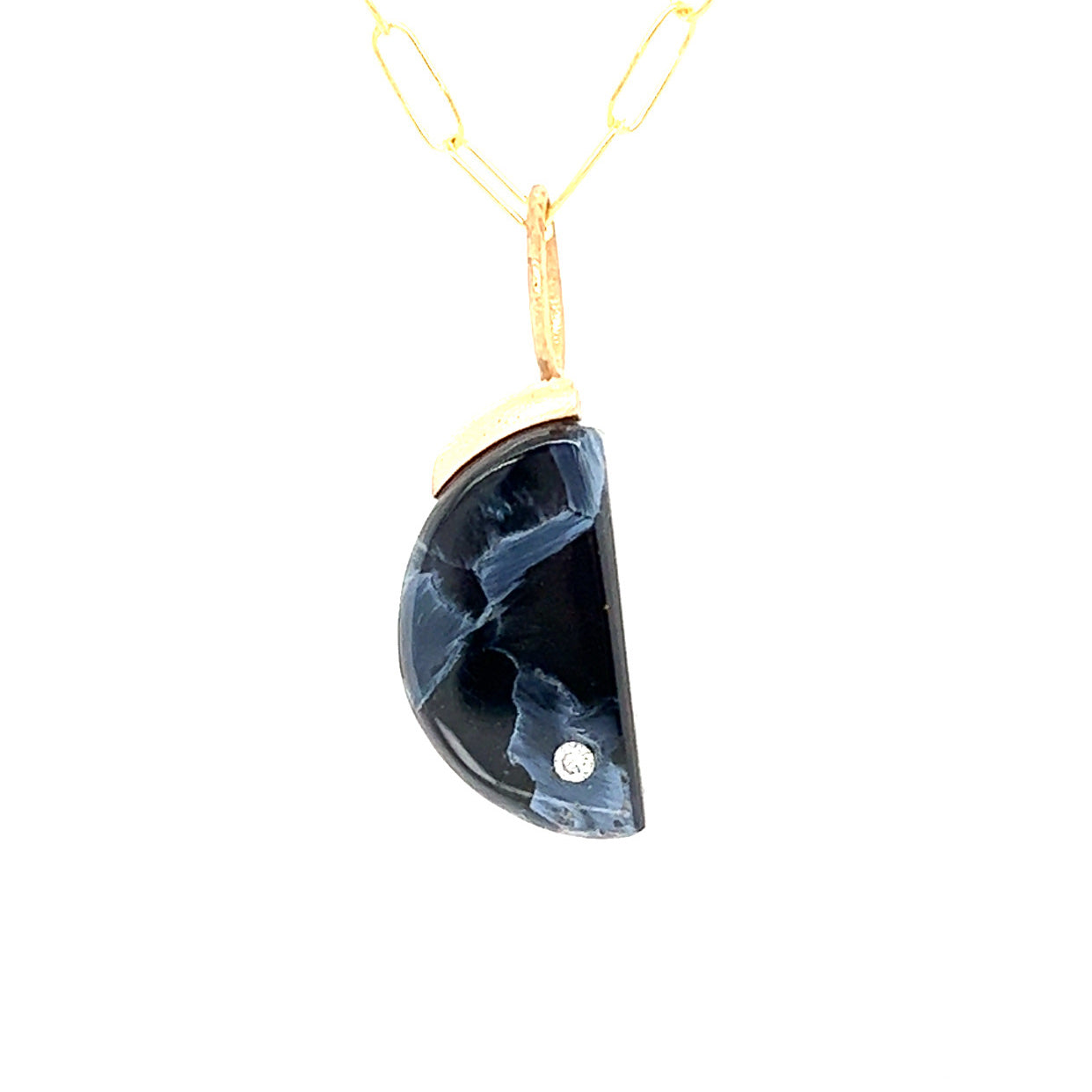 Pietersite and Diamond Gold Moon Pendant