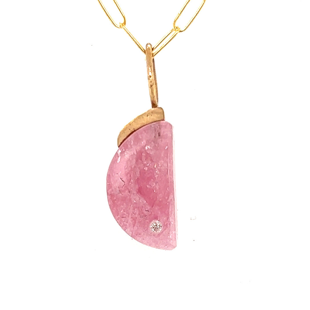 Pink Tourmaline and Diamond Gold Moon Pendant