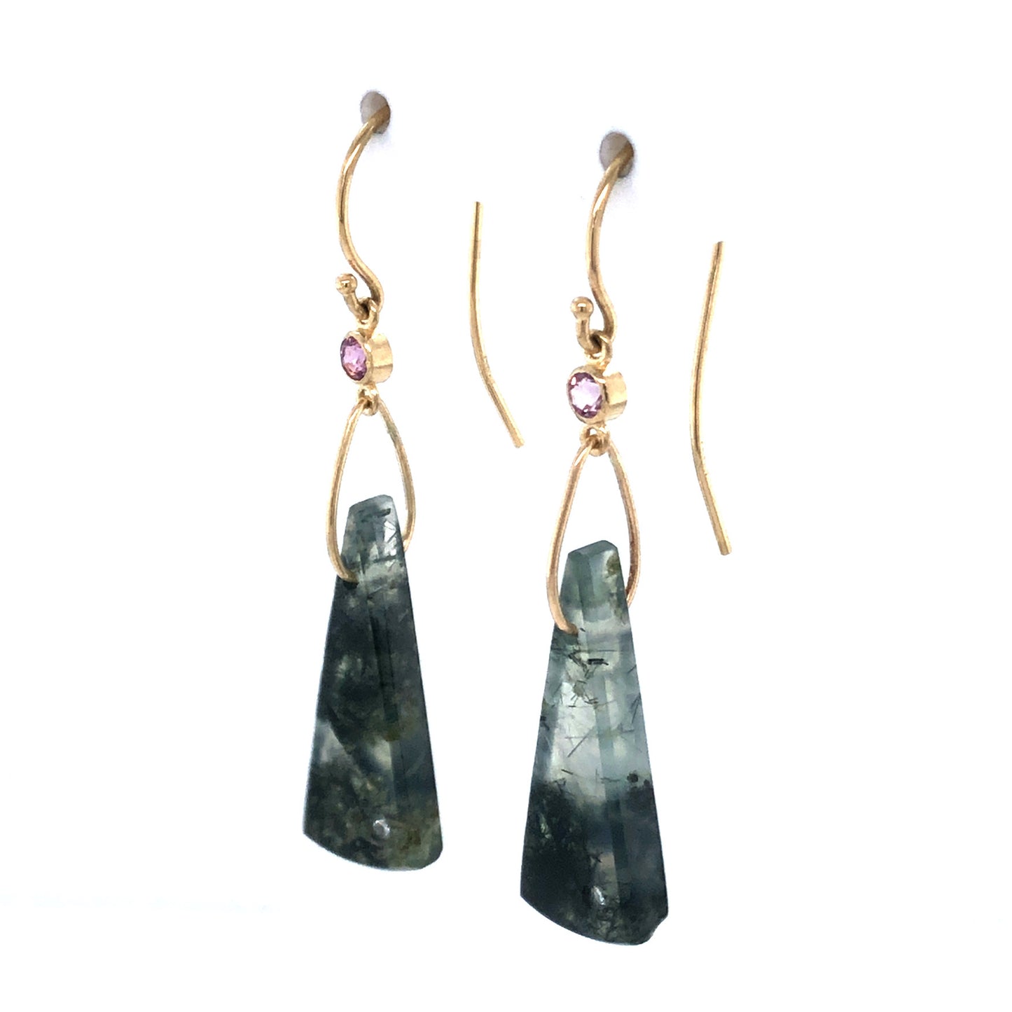 Prehnite, Sapphire, and Diamond Gold Earrings