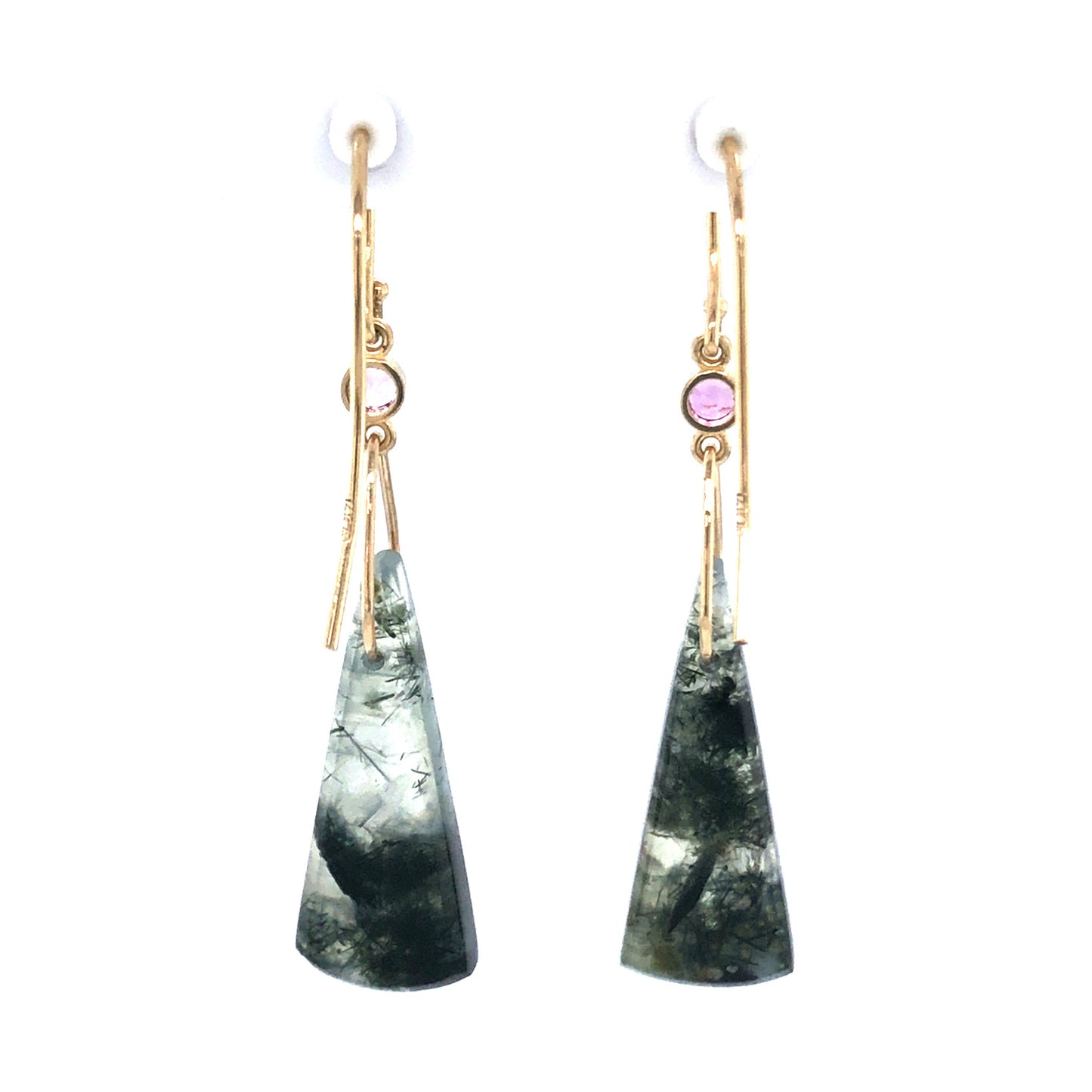 Prehnite, Sapphire, and Diamond Gold Earrings